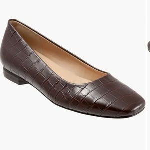 Trotters Honor Flat Dark Brown Croc Leather Women… - image 1